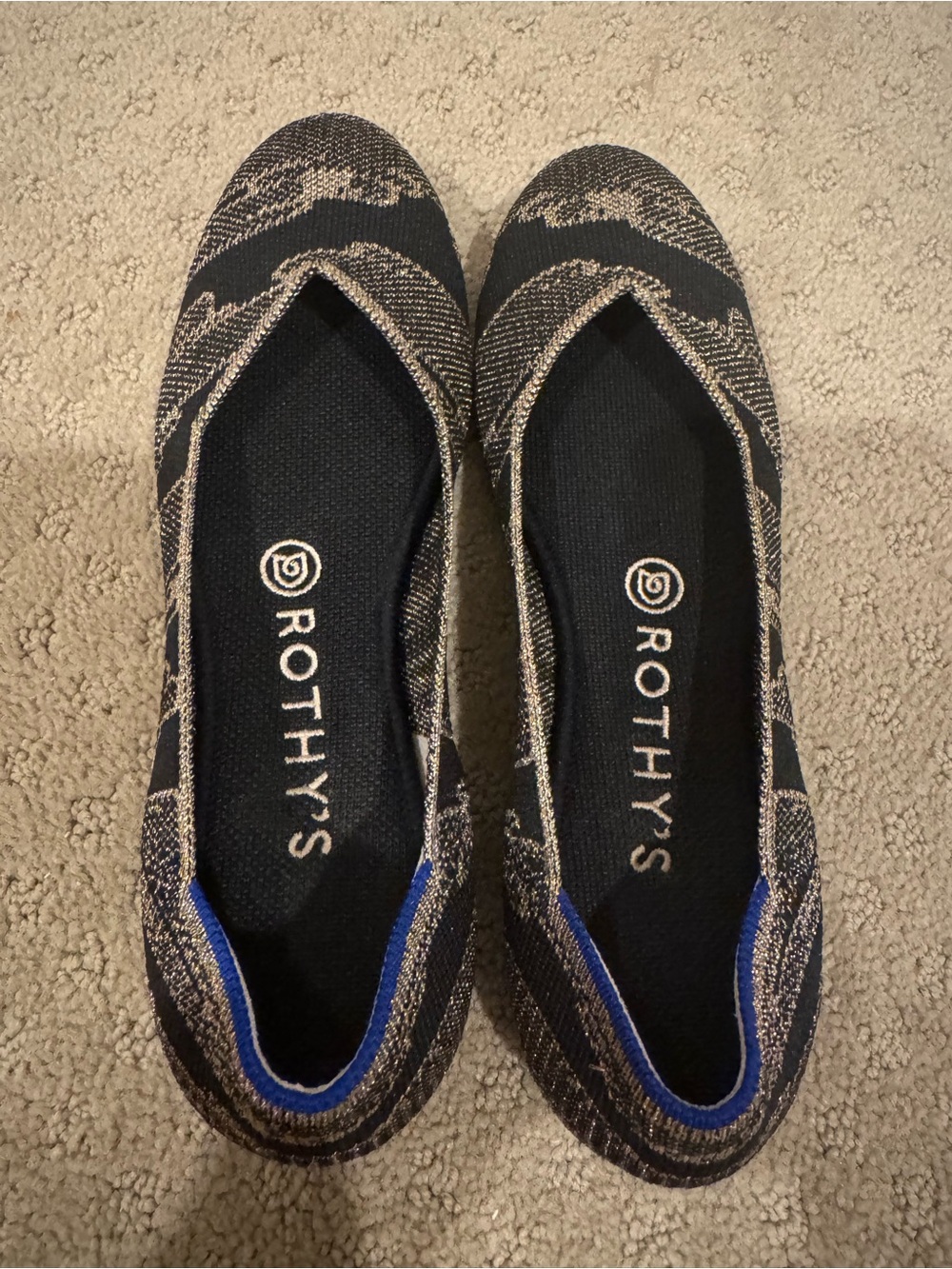 Rothy's Black Flats with Metallic Gold Knit Detail - Picture 3 of 8
